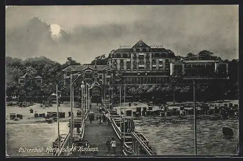 AK Heringsdorf / Ostseebad, Kurhaus mit Seebrücke aus der Vogelschau