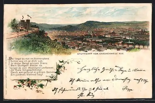 AK Stuttgart, Stadttotale vom Kanonenwege aus