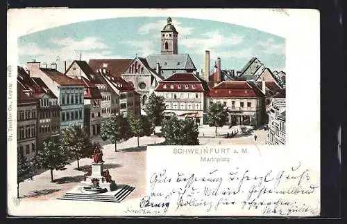 Künstler-AK Schweinfurt, Marktplatz mit Denkmal