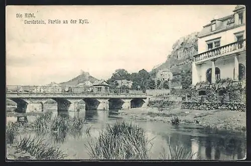 AK Gerolstein /Eifel, Partie an der Kyll, mit der Brücke