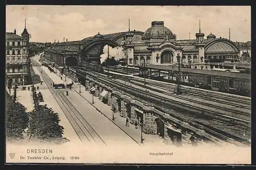 AK Dresden, Eisenbahn verlässt den Hauptbahnhof