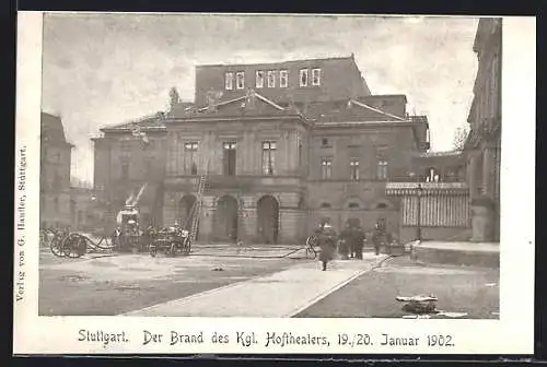 AK Stuttgart, Brand des Kgl. Hoftheaters 1902, Feuerwehr