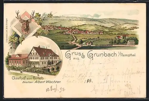 Lithographie Grunbach i/Remsthal, Gasthof zum Hirsch