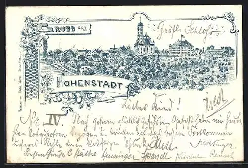 Lithographie Hohenstadt / Abtsgmünd, Ortsansicht mit Schloss