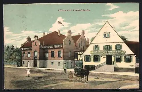 AK Obertürkheim, Gasthof zur alten Mühle C. Freyer mit Strasse und Kutsche