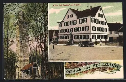 Passepartout-AK Fellbach, Gasthaus zur Traube mit Aussichtsturm