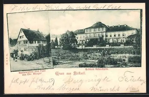 AK Birkach / Hohenheim, Gasthaus Restauration zum Fass C. Mezger, Schloss Hohenheim