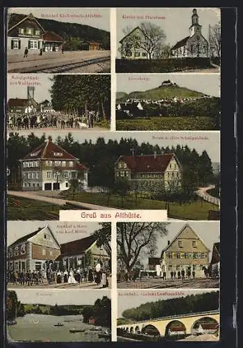 AK Althütte / Rudersberg, Bahnhof Klaffenbach-Althütte, Gasthof zur Rose, Gasthof zum Löwen