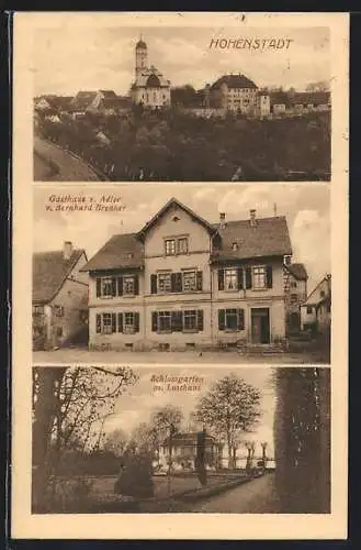 AK Hohenstadt / Abtsgmünd, Gasthaus zum Adler, Schlossgarten mit Lusthaus, Kirche