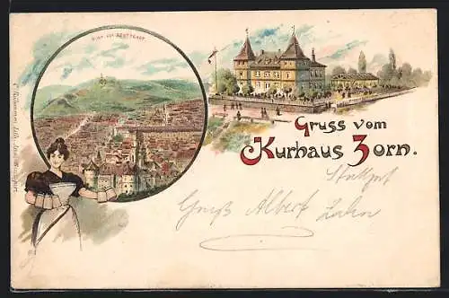 Lithographie Stuttgart, Kurhaus Zorn, Teilansicht