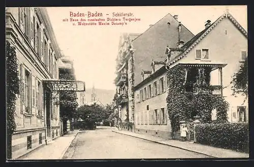 AK Baden-Baden, Schillerstrasse mit Haus des russischen Dichters Turgenjew und Wohnstätte Maxim Ducamp`s