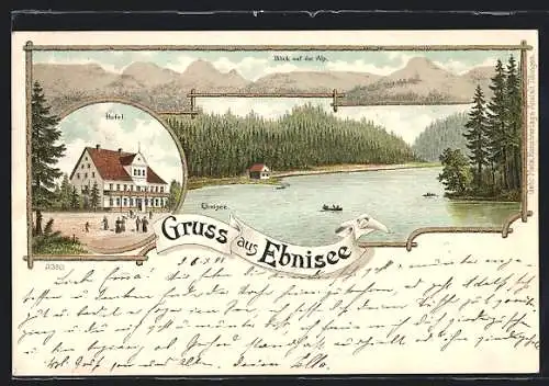 Lithographie Ebnisee, Hotel, Blick auf die Alp, Seepartie