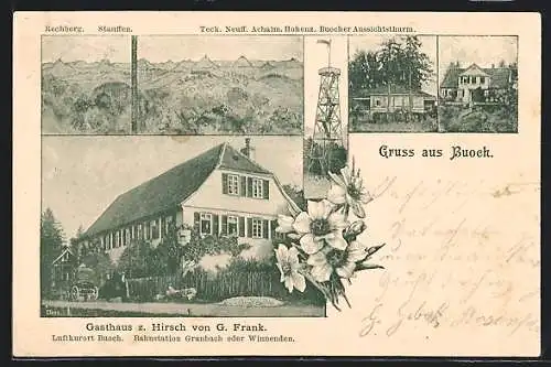 AK Buoch, Gasthaus zum Hirsch von G. Frank, Buocher Aussichtsturm