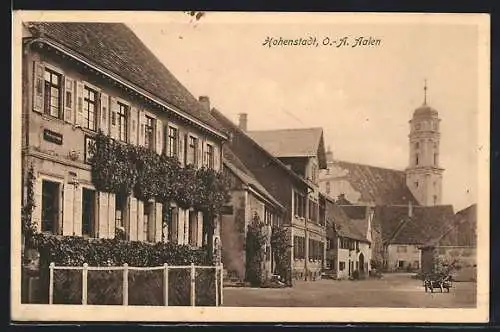 AK Hohenstadt / Aalen, Strassenansicht mit Kirche