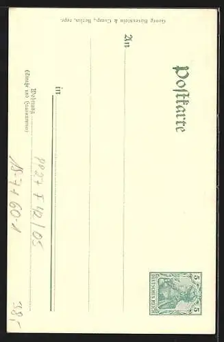 Künstler-AK Ganzsache PP27F42 /05: Homburg v. d. H., Saalburg, Praetorium, Brunnen