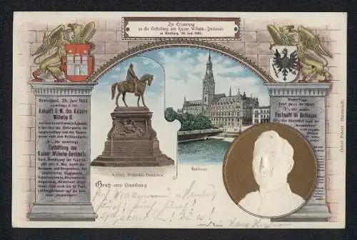 AK Ganzsache PP27C29 /03: Hamburg, Rathaus, Wappen und geprägtes Porträt von Kaiser Wilhelm II.