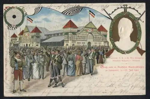 AK Ganzsache PP27C32: Hannover, 14. Deutsches Bundesschiessen 1903, Ankunft des Festzuges, Kronprinz