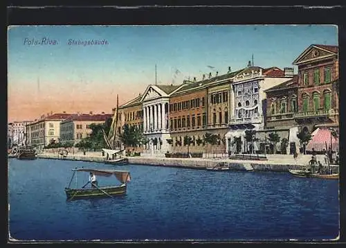 AK Pola, Riva, Stabsgebäude am Fluss