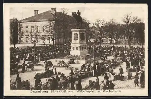AK Luxembourg, Wilhelmsplatz und Wochenmarkt