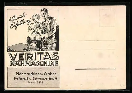 AK Freiburg /Br., Nähmaschinen-Walser, Schwarzwaldstrasse 9, Reklame für Veritas Nähmaschinen