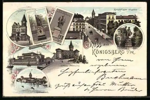 Lithographie Königsberg, Kneiphöfische Langgasse, Börse, Domkirche