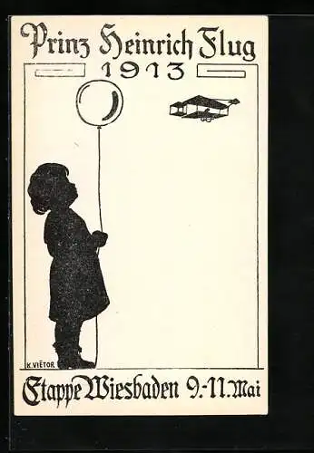 AK Wiesbaden, Prinz Heinrich Flug 1913, Kind mit Luftballon