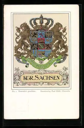 AK Wappen vom Königreich Sachsen, Ganzsache 5 Pfennig