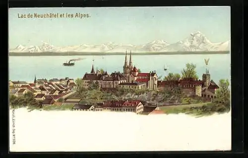 Lithographie Künzli Nr. 2016: Neuchâtel, Napoleon III. in den Bergen, Lac de Neuchâtel, Berg mit Gesicht / Berggesichter