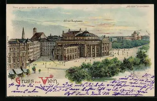Lithographie Wien, K. K. Hof-Burgtheater, VollmondWien, K. K. Hof-Burgtheater, Halt gegen das Licht: Vollmond