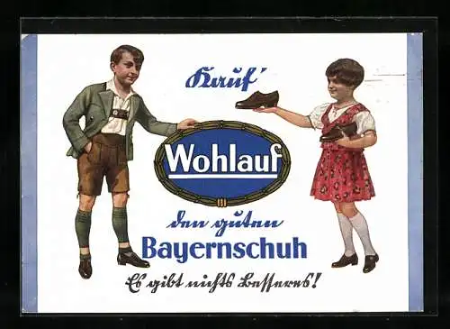 Künstler-AK Brand-Erbisdorf i. Sa., Schuhhaus Oskar Gretzschel, Reklame für Wohlauf Schuhe