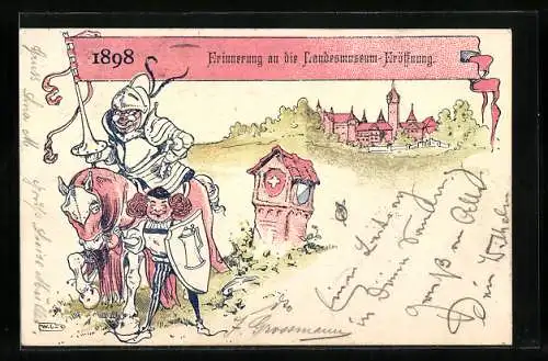 Künstler-AK Zürich, Erinnerung an die Landesmuseum-Eröffnung 1898, Ritter zu Pferd