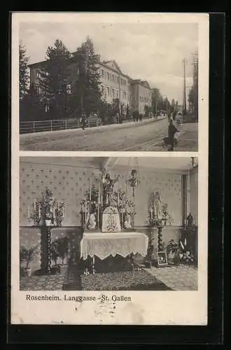 AK St. Gallen-Langgass, Rosenheim, Altar und Strassenpartie