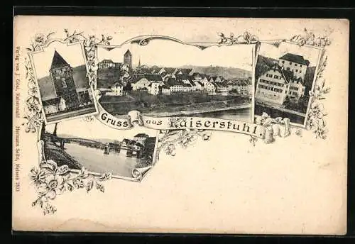 AK Kaiserstuhl, Panorama mit Brücke, Ortsansicht, Turm