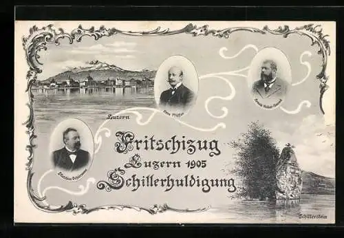 AK Luzern, Fritschizug 1905, Schillerhuldigung, Ortspartie, Arnold Huber-Bossard, Hans Pfyffer, Melchior Schürmann