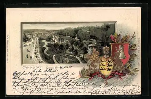 Passepartout-Lithographie Cannstatt, Kursaal, Wappen