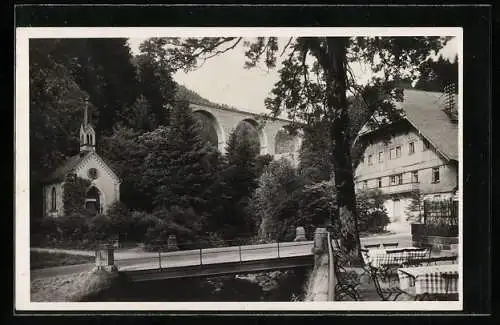 AK Höllsteig, Gasthaus zum Sternen mit Terrasse und Kirche im Höllental