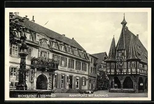 AK Michelstadt i. Odenwald, Marktplatz mit Rathaus