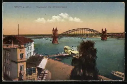 AK Bonn a. Rh., Das Rheinufer mit Rheinbrücke