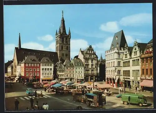 AK Trier /Mosel, Hauptmarkt mit Geschäften und Kirche