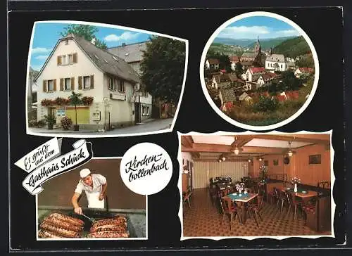 AK Idar-Oberstein-Kirchenbollenbach, Gasthaus Schuck, Innenansicht, Koch am Grill