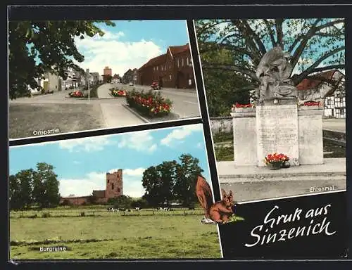 AK Zülpich-Sinzenich, Burgruine, Ehrenmal, Strassenpartie