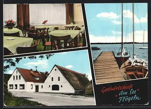 AK Flögeln üb. Bremerhaven, Gasthaus am See, Innenansicht, Bootsteg