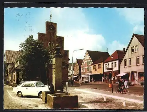 AK Wildeshausen i. O., Marktplatz mit Rathaus und Brunnen