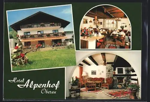 AK Oberau bei Garmisch, Hotel-Restaurant-Cafe Alpenhof, Münchner Strasse 11, Innenansichten