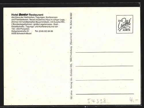 AK Schweich /Mosel, Hotel-Restaurant Bender, Hofgartenstr. 21, Innenansichten