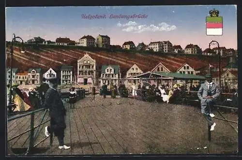 AK Helgoland, Landungsbrücke mit Ortsansicht