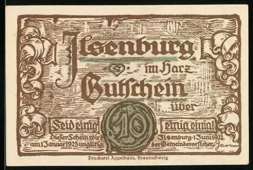 Notgeld Ilsenburg im Harz 1921, 10 Pfennig, Ansicht der Burg, Zwerg