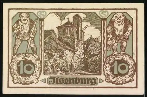 Notgeld Ilsenburg im Harz 1921, 10 Pfennig, Ansicht der Burg, Zwerg