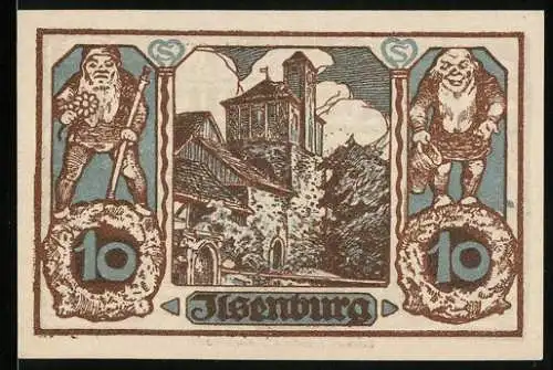Notgeld Ilsenburg 1921, 10 Pfennig, Zwerg, Burgansicht