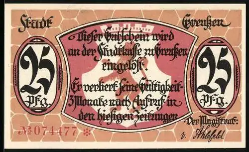 Notgeld Greussen, 25 Pfennig, Kirche, Ferkelmarkt